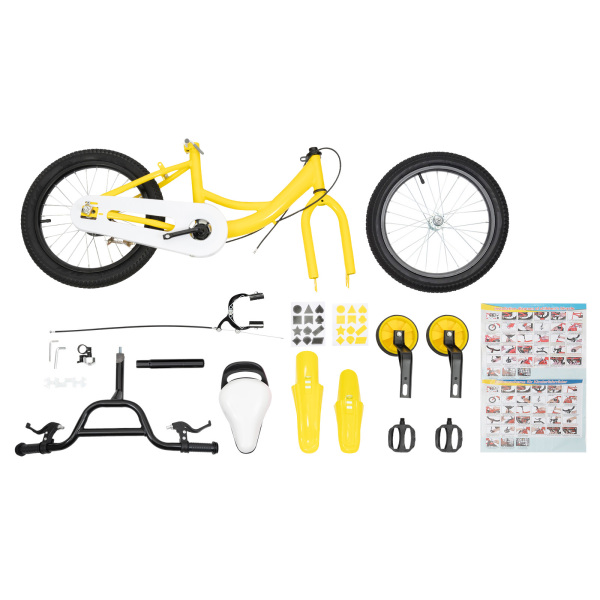 Bicicleta infantil de 16 pulgadas, para niños y niñas de 5 a 8 años, marco de acero al carbono, con ruedas de apoyo, doble freno, amarillo