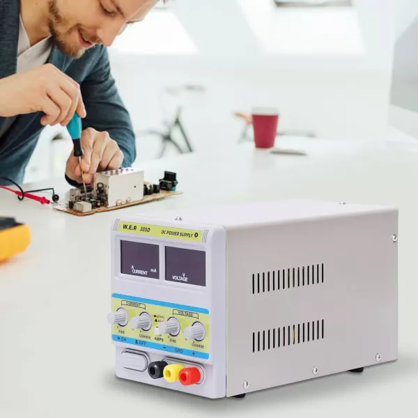 Fuente de alimentación de laboratorio, 0-30 V, 0-5 A, transformador CC regulable, con pantalla LED doble, protección contra sobrecarga y cortocircuito