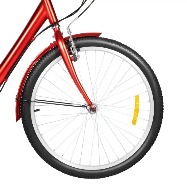 Triciclo plegable rojo de 24 pulgadas para adultos + cesta, 3 ruedas bicicleta plegable, 7 velocidades, tiras reflectantes