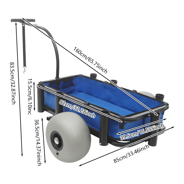 Carrito de Pesca de Playa de 30 cm, con Ruedas Grandes y 7 Portacañas para Pesca y Picnic