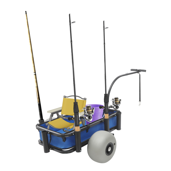Carrito de Pesca de Playa de 30 cm, con Ruedas Grandes y 7 Portacañas para Pesca y Picnic