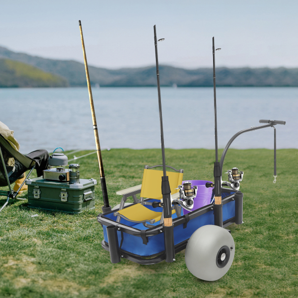 Carrito de Pesca de Playa de 30 cm, con Ruedas Grandes y 7 Portacañas para Pesca y Picnic