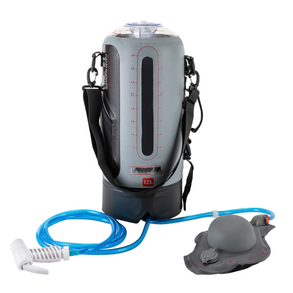 Ducha Solar de Camping, Ducha de Jardín con Bomba, 12L, Cabezal de Ducha Portátil y Manguera Desmontable Bolsa de Ducha