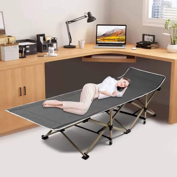 Cama plegable de 190 x 71 cm, para adultos, plegable, ligera, con bolsa de transporte y bolsillo lateral para camping y caza, hasta 280 kg, color gris