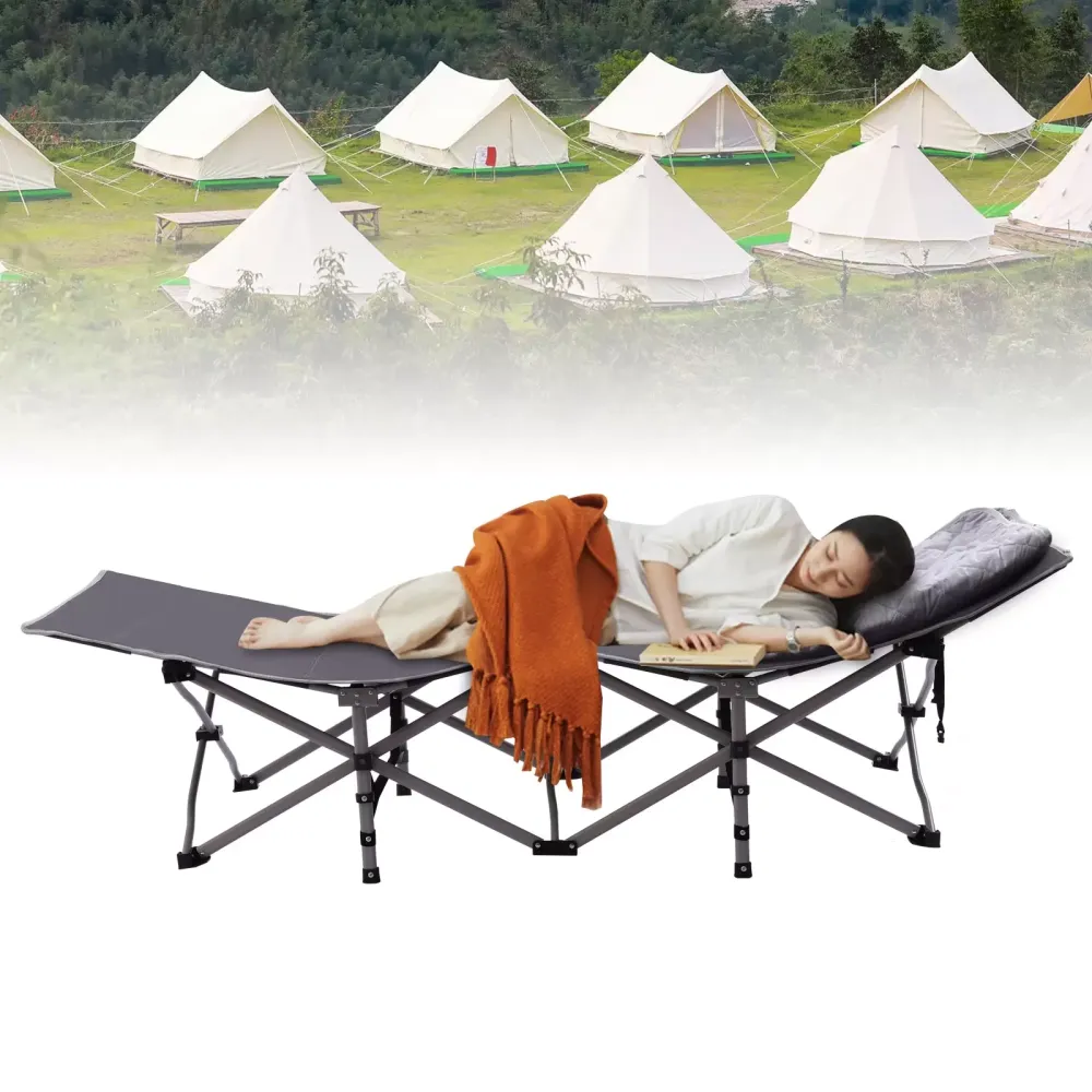Cama de campo plegable para camping con colchón, soporta 200 kg, cama de invitados para viajes, interior, playa, jardín, 190 x 71 x 35 cm (gris)