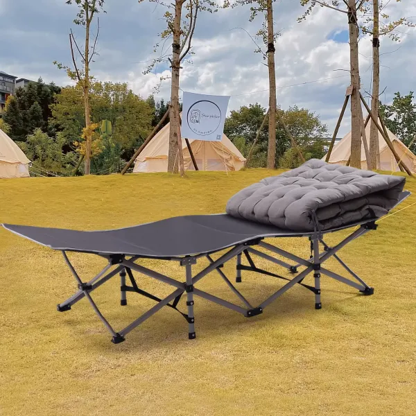 Cama de campo plegable de 190 x 71 cm, para adultos, para camping, plegable, de acero, hasta 250 kg, con colchón gris