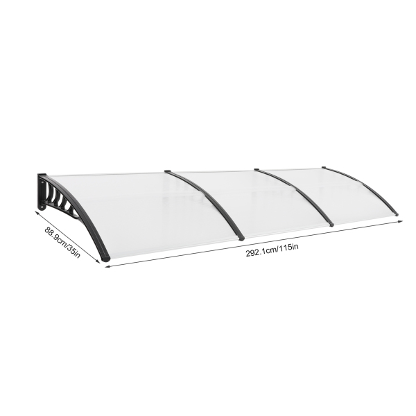 Marquesina de puerta de entrada, marquesina arqueada, dosel arqueado transparente, dosel transparente con estante negro, 90*293cm