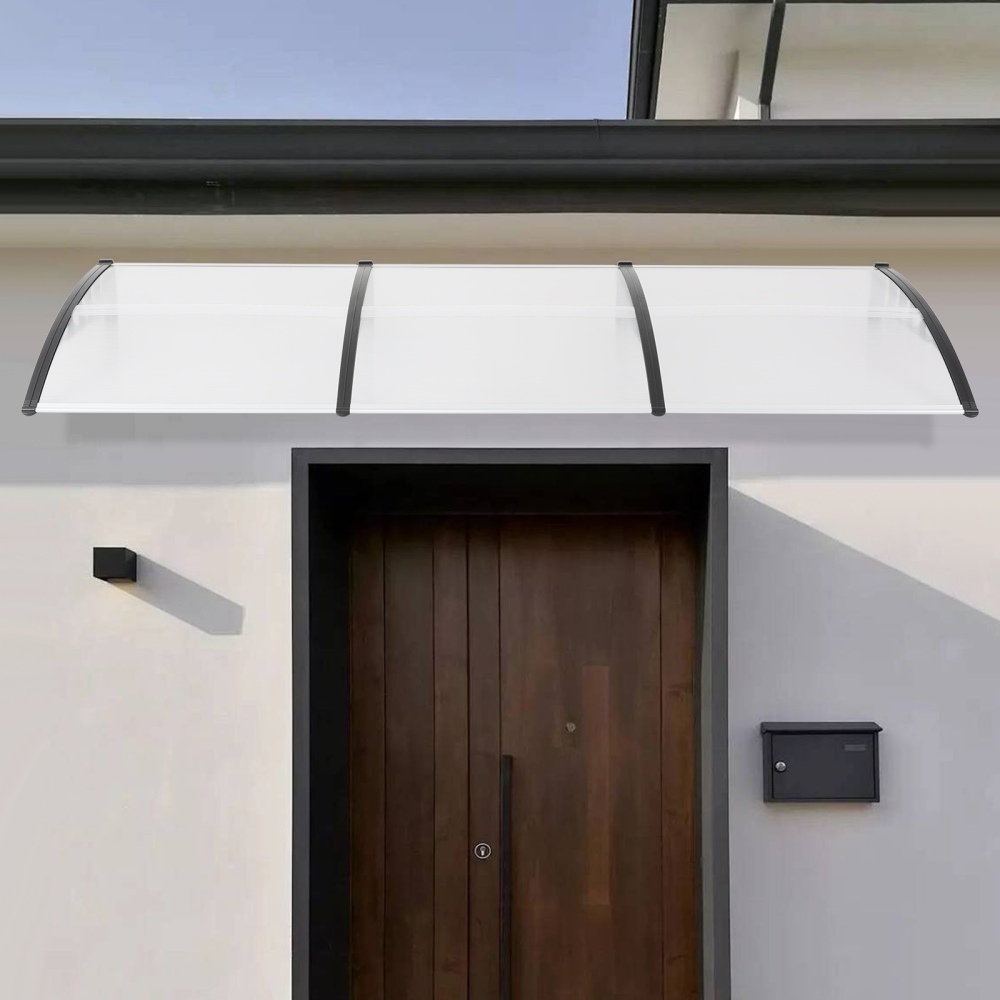 Marquesina de puerta de entrada, marquesina arqueada, dosel arqueado transparente, dosel transparente con estante negro, 90*293cm