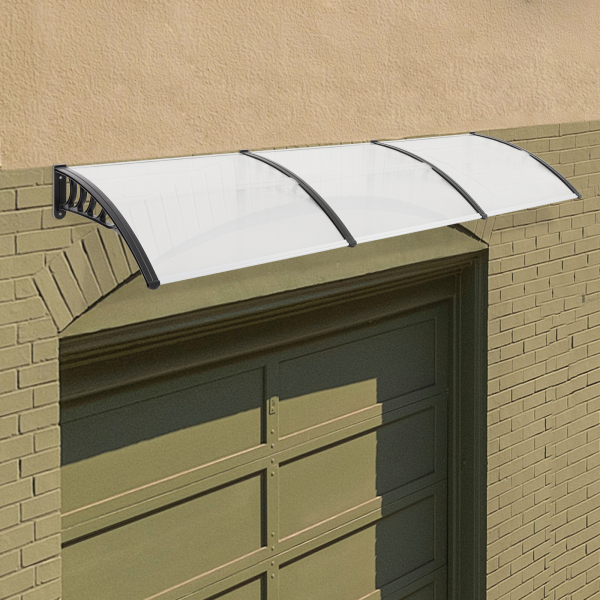 Marquesina de puerta de entrada, marquesina arqueada, dosel arqueado transparente, dosel transparente con estante negro, 90*293cm
