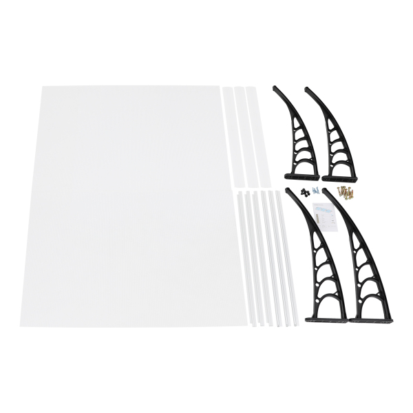 Marquesina de puerta de entrada, marquesina arqueada, dosel arqueado transparente, dosel transparente con estante negro, 90*293cm