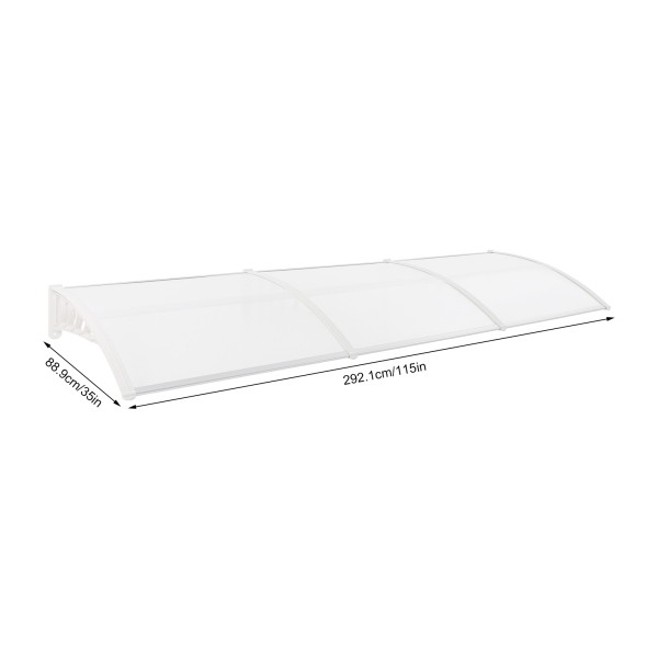 Marquesina de puerta de entrada, marquesina arqueada, dosel arqueado transparente, dosel transparente con estante blanco, 90*293cm