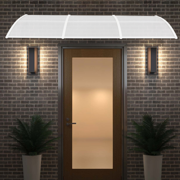 Marquesina de puerta de entrada, marquesina arqueada, dosel arqueado transparente, dosel transparente con estante blanco, 90*293cm