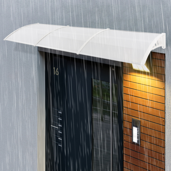 Marquesina de puerta de entrada, marquesina arqueada, dosel arqueado transparente, dosel transparente con estante blanco, 90*293cm