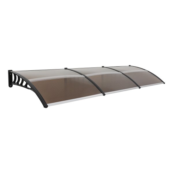 Marquesina de puerta de entrada exterior, marquesina arqueada transparente, 90*300 cm, estante negro tienda de campaña marrón