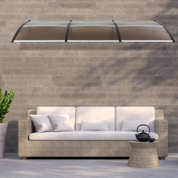 Marquesina de puerta de entrada exterior, marquesina arqueada transparente, 90*300 cm, estante negro tienda de campaña marrón