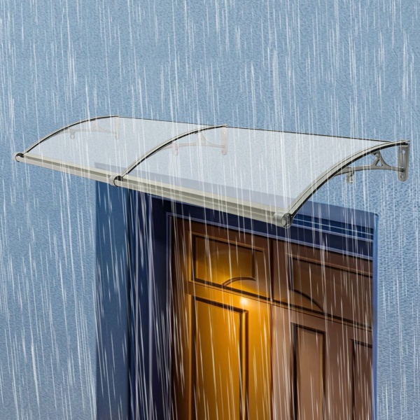 Cobertizo de lluvia con arco para puerta de entrada, 200*60 cm, para exteriores, protección solar, soporte plateado