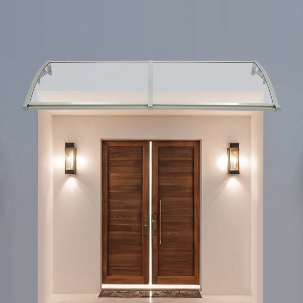 Cobertizo de lluvia con arco para puerta de entrada, 200*60 cm, para exteriores, protección solar, soporte plateado