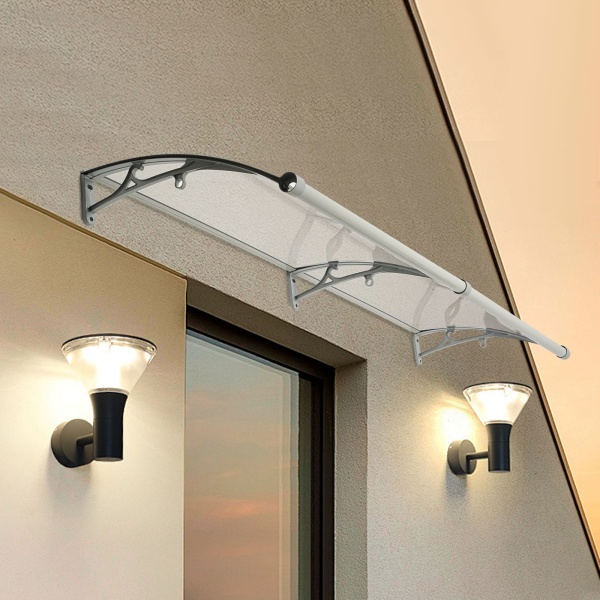 Cobertizo de lluvia con arco para puerta de entrada, 200*60 cm, para exteriores, protección solar, soporte plateado