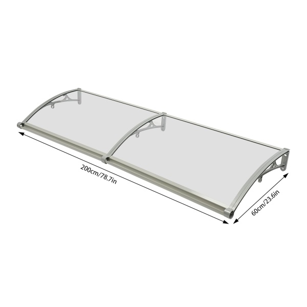 Cobertizo de lluvia con arco para puerta de entrada, 200*60 cm, para exteriores, protección solar, soporte plateado