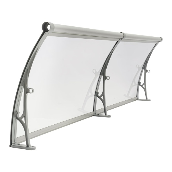 Cobertizo de lluvia con arco para puerta de entrada, 200*60 cm, para exteriores, protección solar, soporte plateado