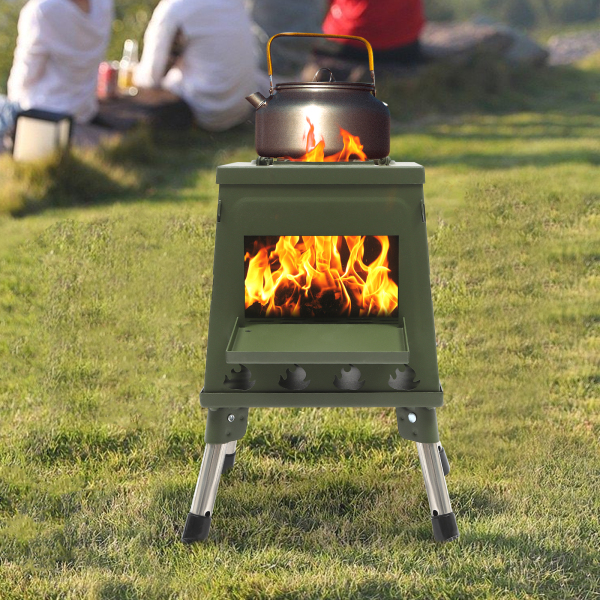 Estufa de leña portátil para camping, exterior, calefacción de tienda, camping, cocina de tienda, exterior, verde