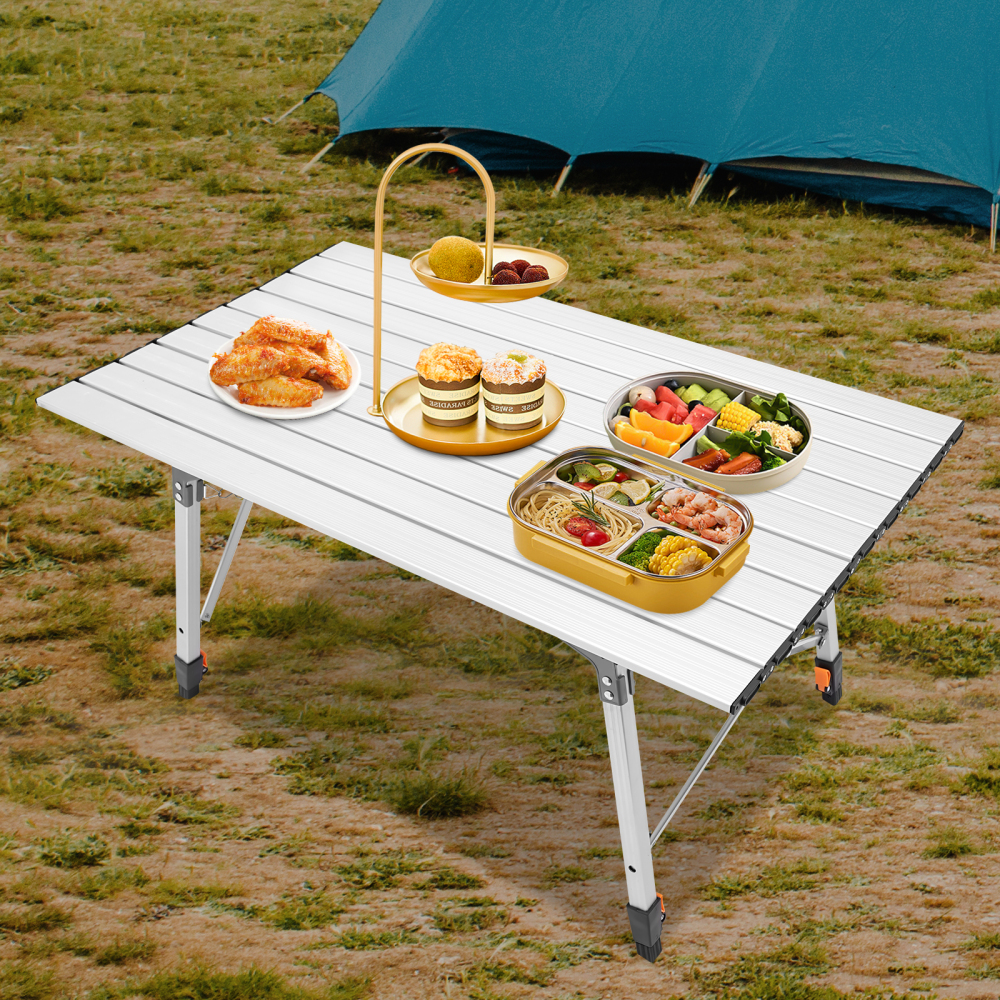 90x51.5x45-65cm Mesa de camping plegable, mesa de camping, mesa plegable con ajuste de altura, Plata