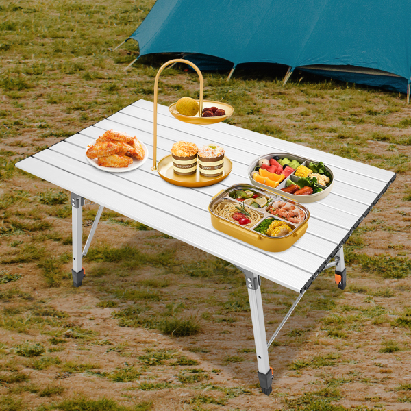 90x51.5x45-65cm Mesa de camping plegable, mesa de camping, mesa plegable con ajuste de altura, Plata 90x51.5x45-65cm Mesa de camping plegable, mesa de camping, mesa plegable con ajuste de altura, Plata