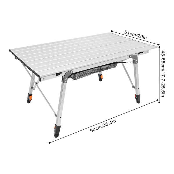 90x51.5x45-65cm Mesa de camping plegable, mesa de camping, mesa plegable con ajuste de altura, Plata