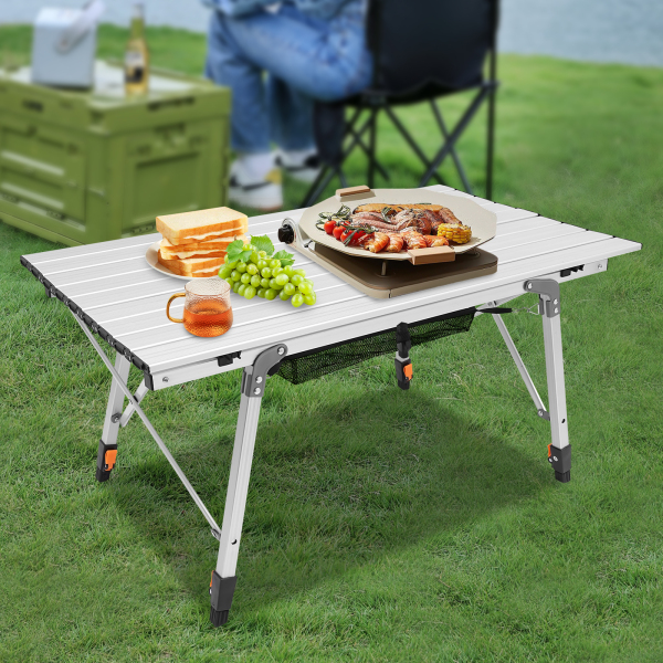 90x51.5x45-65cm Mesa de camping plegable, mesa de camping, mesa plegable con ajuste de altura, Plata 90x51.5x45-65cm Mesa de camping plegable, mesa de camping, mesa plegable con ajuste de altura, Plata