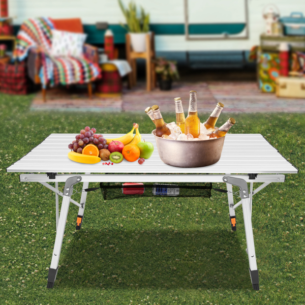 90x51.5x45-65cm Mesa de camping plegable, mesa de camping, mesa plegable con ajuste de altura, Plata 90x51.5x45-65cm Mesa de camping plegable, mesa de camping, mesa plegable con ajuste de altura, Plata
