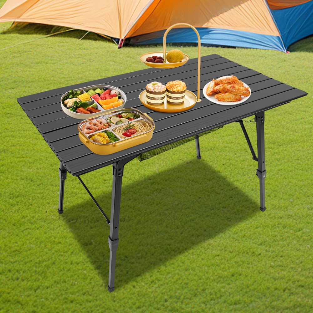 90*51*45-65cm Mesa de camping plegable, mesa de camping, mesa plegable con ajuste de altura, Negro