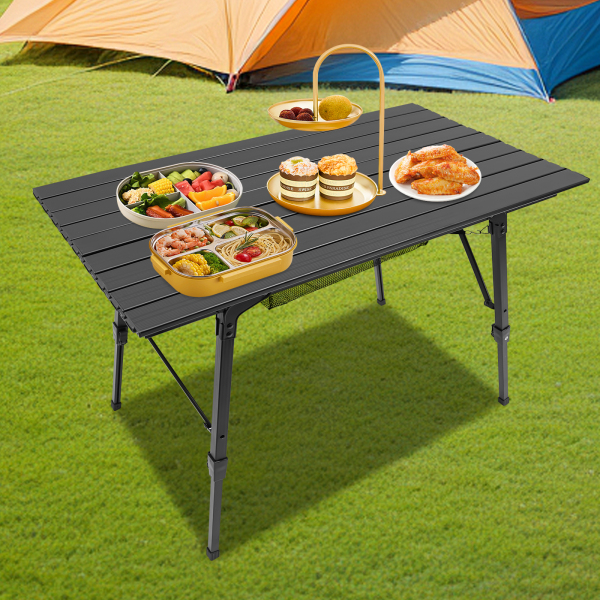 90*51*45-65cm Mesa de camping plegable, mesa de camping, mesa plegable con ajuste de altura, Negro 90*51*45-65cm Mesa de camping plegable, mesa de camping, mesa plegable con ajuste de altura, Negro