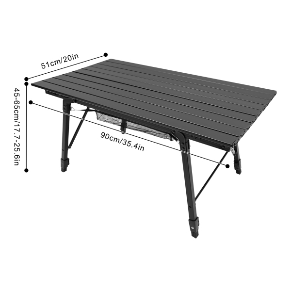 90*51*45-65cm Mesa de camping plegable, mesa de camping, mesa plegable con ajuste de altura, Negro 90*51*45-65cm Mesa de camping plegable, mesa de camping, mesa plegable con ajuste de altura, Negro