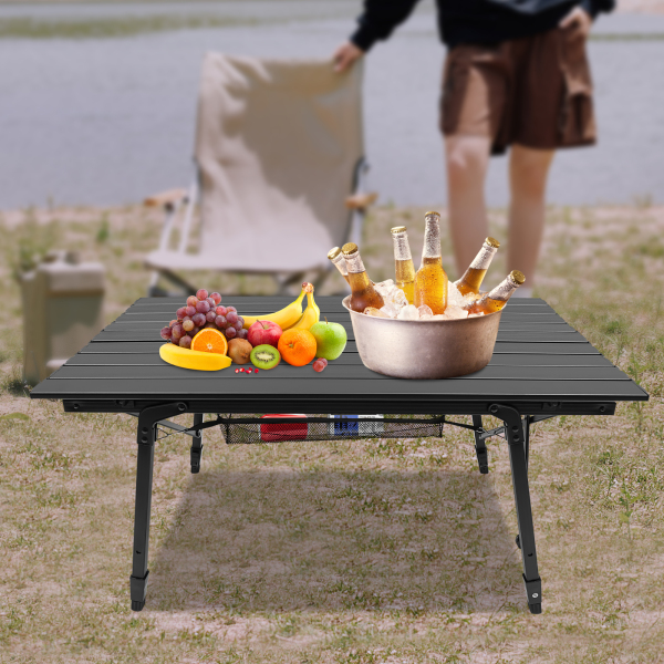 90*51*45-65cm Mesa de camping plegable, mesa de camping, mesa plegable con ajuste de altura, Negro