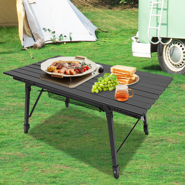 90*51*45-65cm Mesa de camping plegable, mesa de camping, mesa plegable con ajuste de altura, Negro