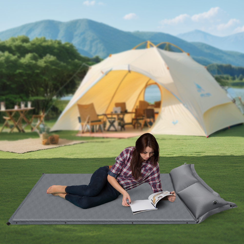 Colchón de aire autohinchable, colchoneta para dormir autohinchable, práctica para acampar al aire libre, Gris, Doble