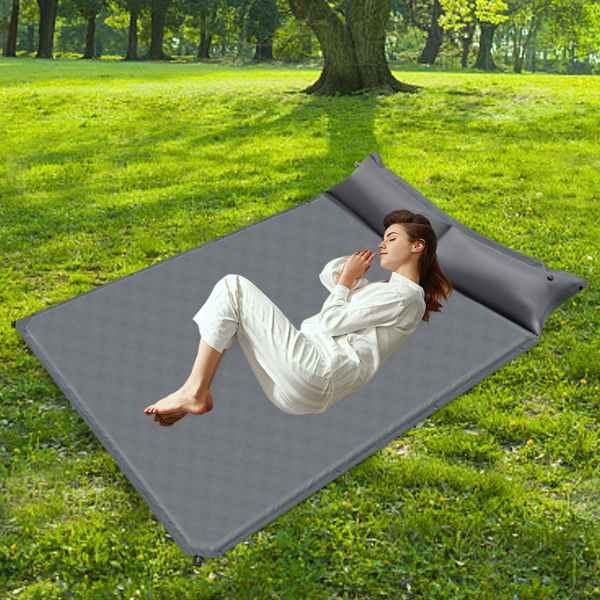Colchón de aire autohinchable, colchoneta para dormir autohinchable, práctica para acampar al aire libre, Gris, Doble Colchón de aire autohinchable, colchoneta para dormir autohinchable, práctica para acampar al aire libre, Gris, Doble