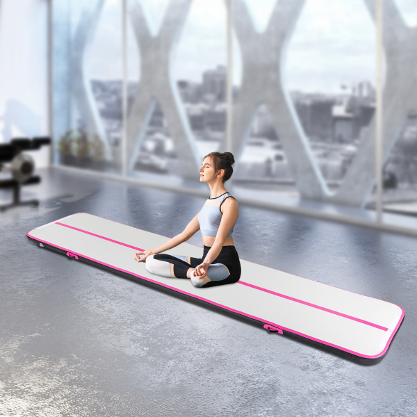 Colchoneta de gimnasia hinchable, 5m, con bomba de aire, colchoneta deportiva yoga, gimnasia & fitness, negro y rosa