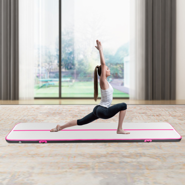Colchoneta de gimnasia hinchable, 5m, con bomba de aire, colchoneta deportiva yoga, gimnasia & fitness, negro y rosa