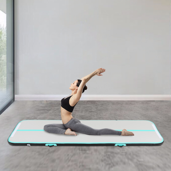 Colchoneta de gimnasia hinchable, 3m, con bomba de aire, colchoneta deportiva yoga, gimnasia & fitness, negro y verde