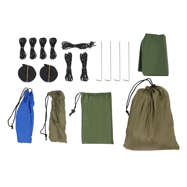 Hamaca para acampar 290*140cm, hamacas con mosquitera y310cm lona para moscas de lluvia, hamaca para mochileros y viajes, verde militar