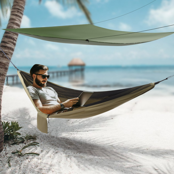 Hamaca para acampar 290*140cm, hamacas con mosquitera y310cm lona para moscas de lluvia, hamaca para mochileros y viajes, verde militar Hamaca para acampar 290*140cm, hamacas con mosquitera y310cm lona para moscas de lluvia, hamaca para mochileros y viajes, verde militar
