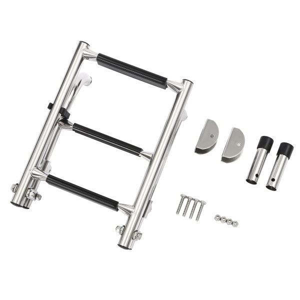 Escalera plegable de 3 peldaños Escalera para pontones de acero inoxidable pulido para barcos Escalera plegable de 3 peldaños Escalera para pontones de acero inoxidable pulido para barcos