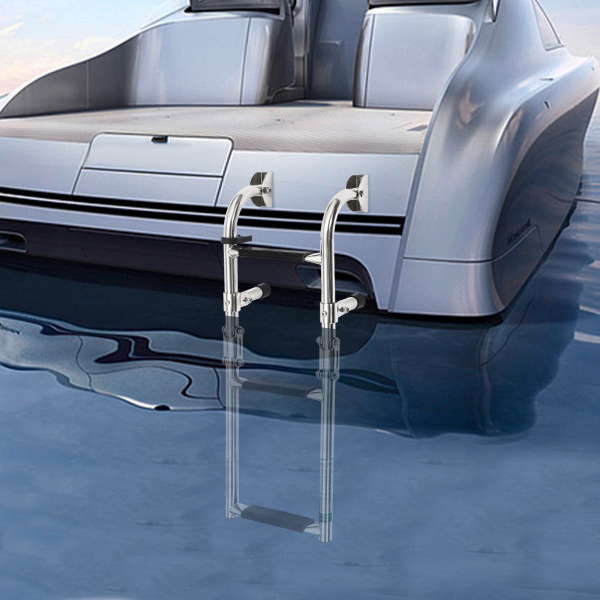 Escalera plegable de 3 peldaños Escalera para pontones de acero inoxidable pulido para barcos