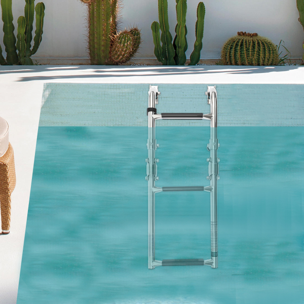Escalera plegable de 3 peldaños Escalera para pontones de acero inoxidable pulido para barcos