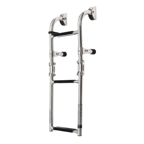 Escalera plegable de 3 peldaños Escalera para pontones de acero inoxidable pulido para barcos Escalera plegable de 3 peldaños Escalera para pontones de acero inoxidable pulido para barcos