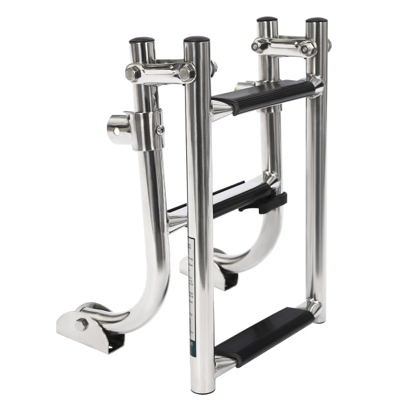 Escalera plegable de 3 peldaños Escalera para pontones de acero inoxidable pulido para barcos Escalera plegable de 3 peldaños Escalera para pontones de acero inoxidable pulido para barcos