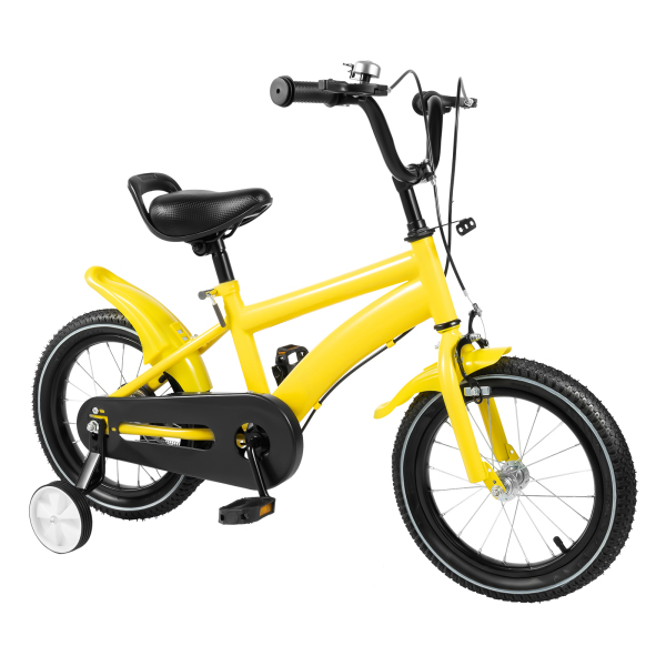 CNCEST Bicicleta infantil de 14 pulgadas para niños y niñas 95-125 cm, con ruedas de apoyo, freno de mano, manillar acolchado, color amarillo CNCEST Bicicleta infantil de 14 pulgadas para niños y niñas 95-125 cm, con ruedas de apoyo, freno de mano, manillar acolchado, color amarillo