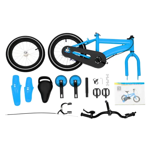 Bicicleta infantil de 14 pulgadas, para niños y niñas, con estabilizadores de equilibrio de acero, unisex, color azul
