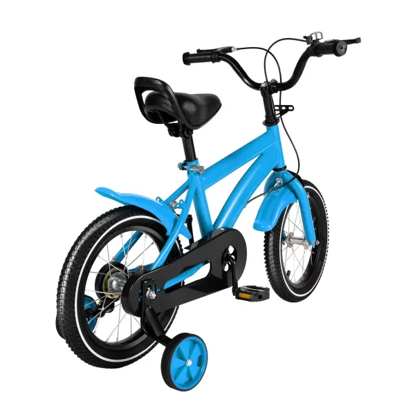 Bicicleta infantil de 14 pulgadas, para niños y niñas, con estabilizadores de equilibrio de acero, unisex, color azul